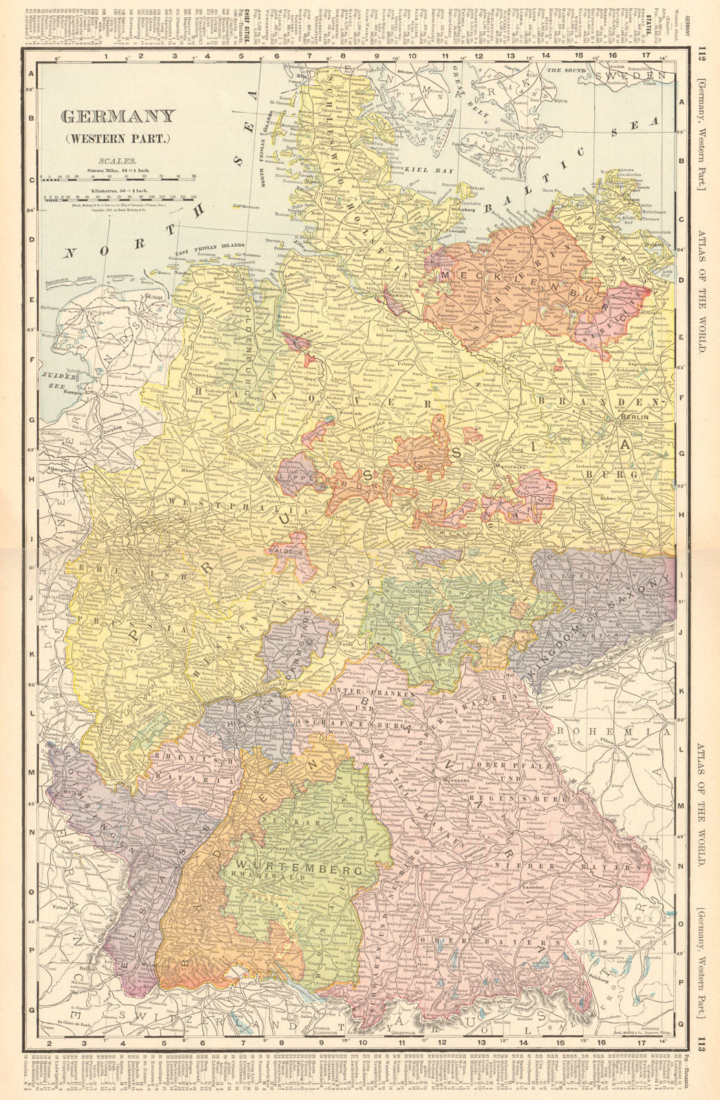 WESTERN GERMANY EMPIRE inc. Alsace Lorraine. Berlin. RAND MCNALLY 1906 old map